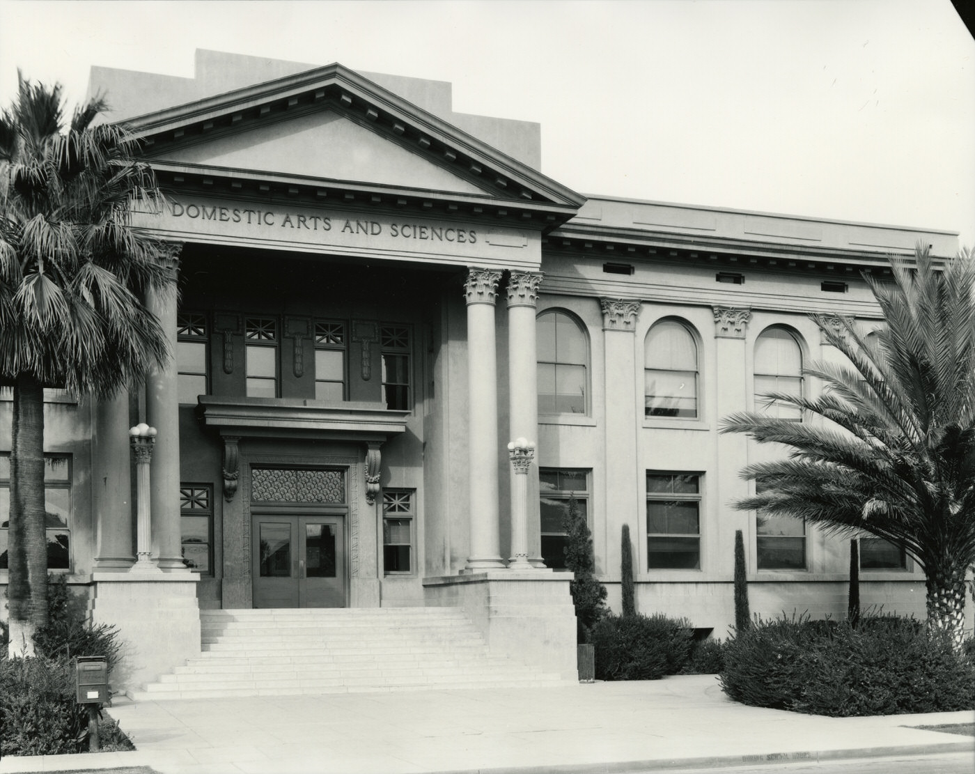 #129 Phoenix Union High School Exterior, 1930s. Phoenix Union High School was located on Van Buren Rd. in Phoenix.