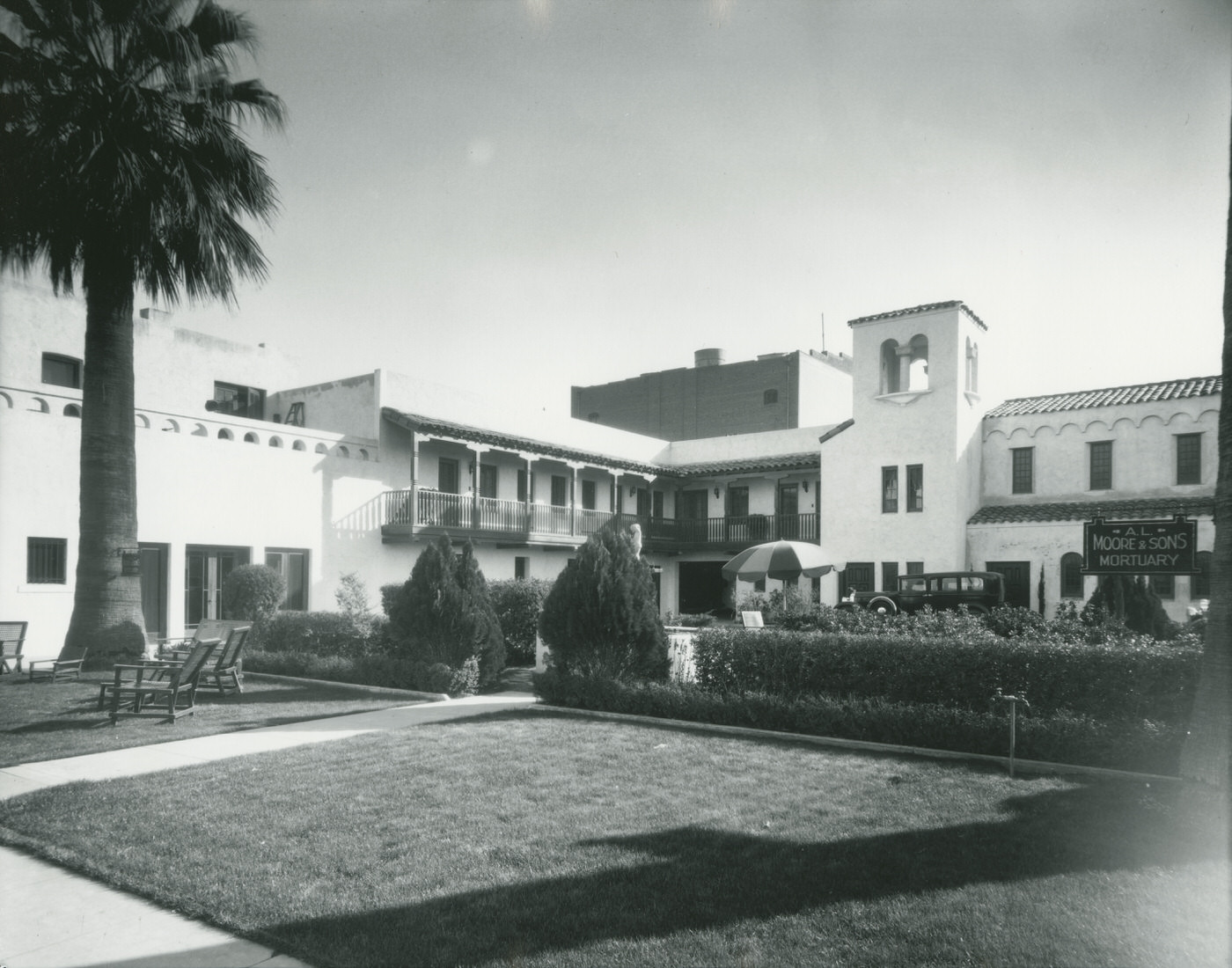 #147 A. L. Moore and Son Mortuary Exterior View. This mortuary was located at 4th Ave. and Adams, 1930s
