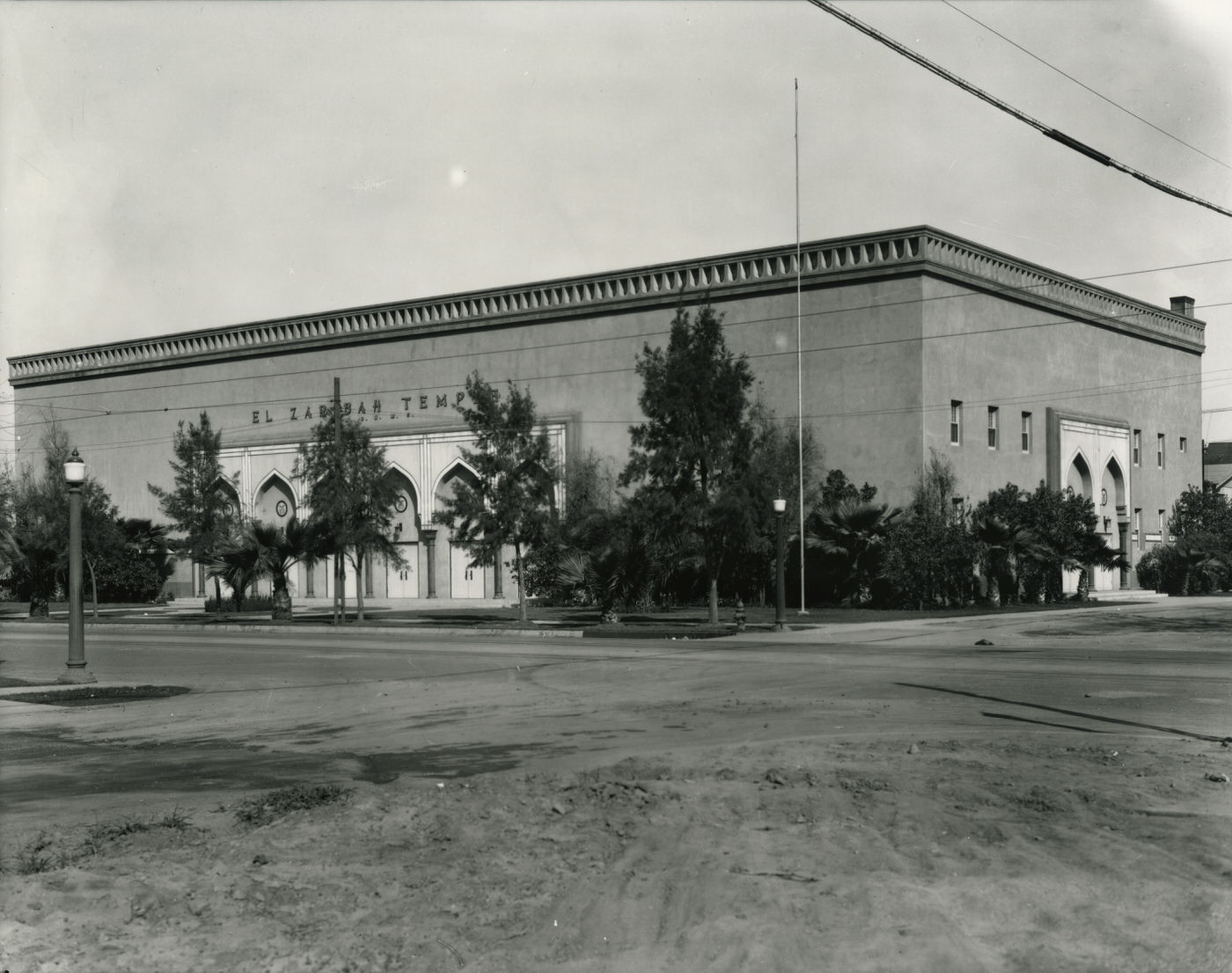 #155 El Zaribah Shrine Temple Exterior. This building was located on 15th Ave. and Washington Street in Phoenix, 1930s