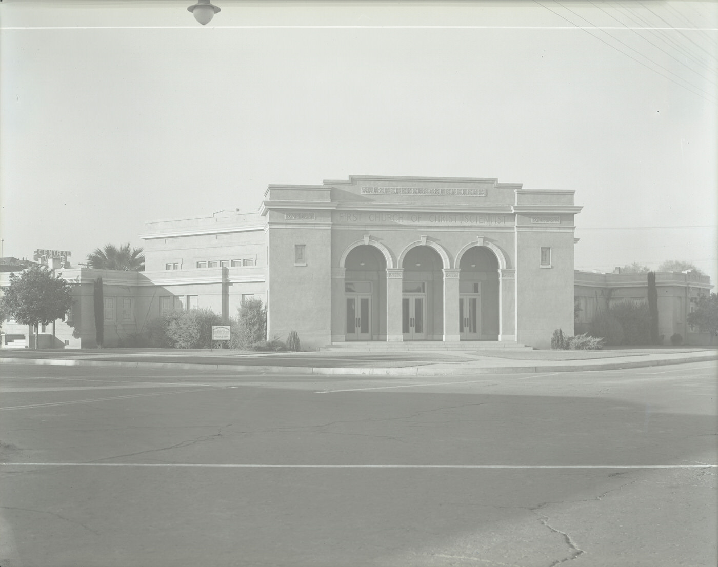 #35 Christian Science Church Building Exterior. This church was located at First St. and Roosevelt Rd. The date assigned to this photograph is approximate, 1930s