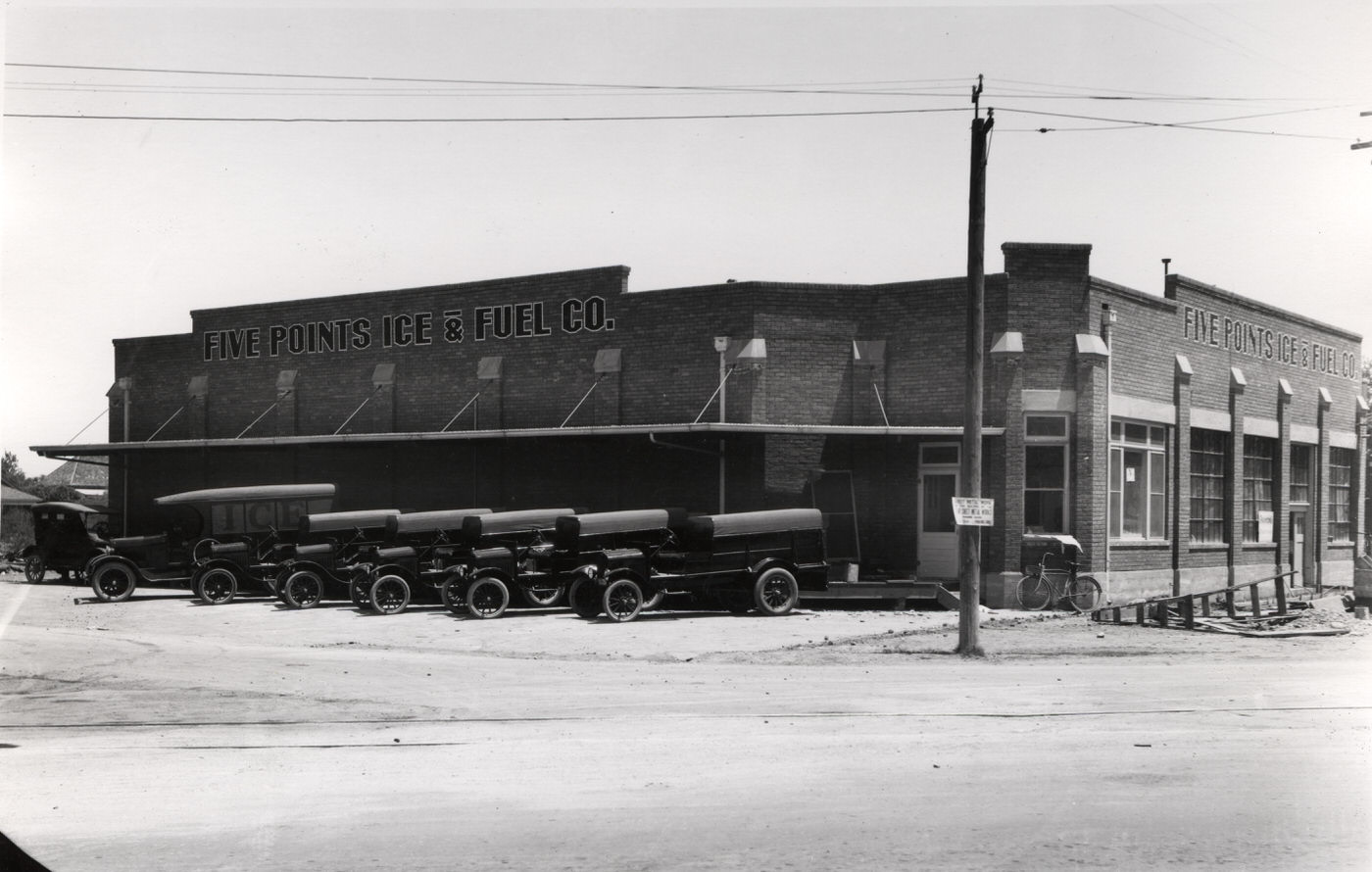 #69 Five Points Ice & Fuel Co.: Exterior of Building and Trucks; Phoenix, Arizona, 1930s