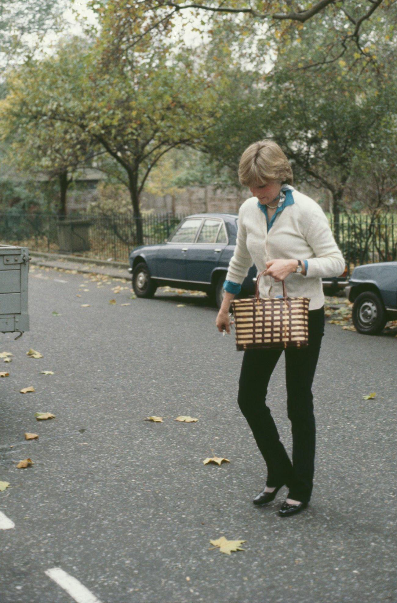 #34 Lady Diana Spencer outside her London flat on Coleherne Court, 1980