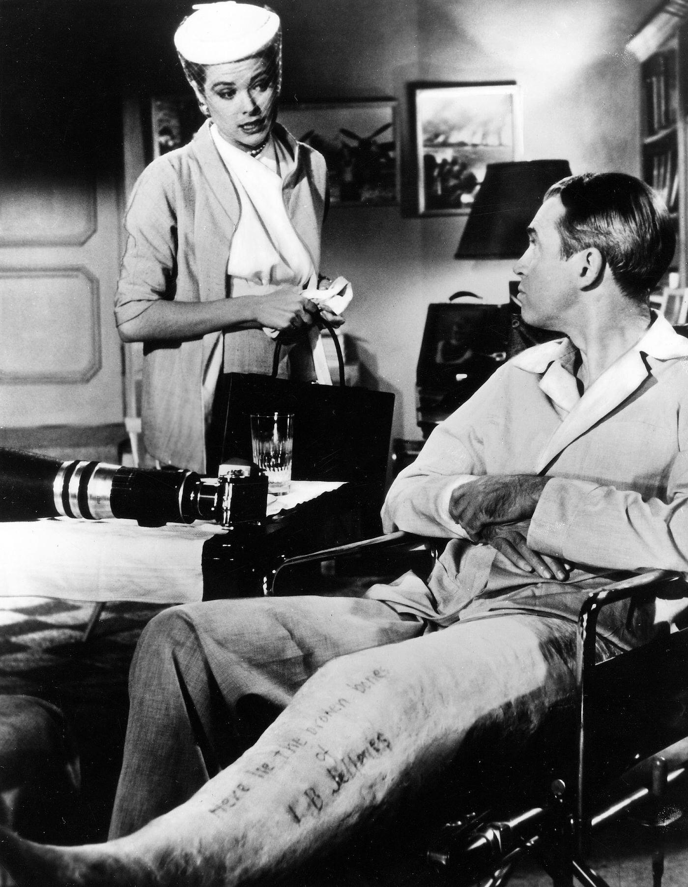 James Stewart with Grace Kelly in a scene from the movie ‘Rear Window’