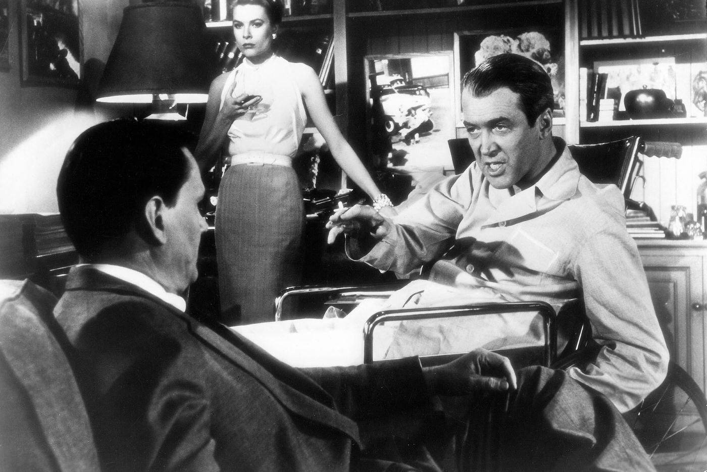 James Stewart with Grace Kelly in a scene from the movie ‘Rear Window’