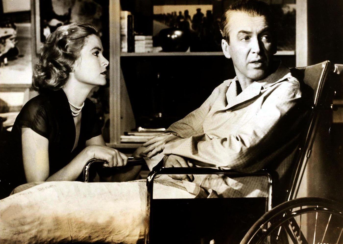 James Stewart and Grace Kelly in a still from the Alfred Hitchcock classic film “Rear Window”, 1954