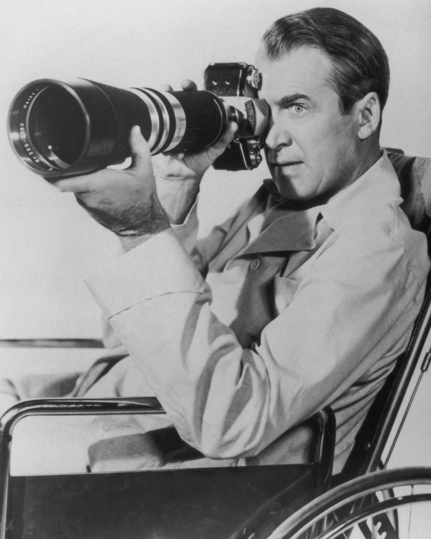 James Stewart as wheelchair-bound photographer L. B. Jefferies in a publicity still for ‘Rear Window’, 1954.