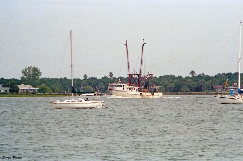 #22 Sailboats and a shrimp boat on the river on Matanzas River, St. Augustine, 1986