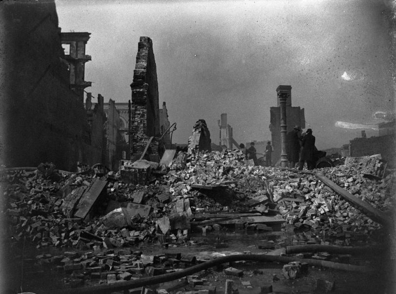 #203 Fire ruins, looking West from 4th St, 1900