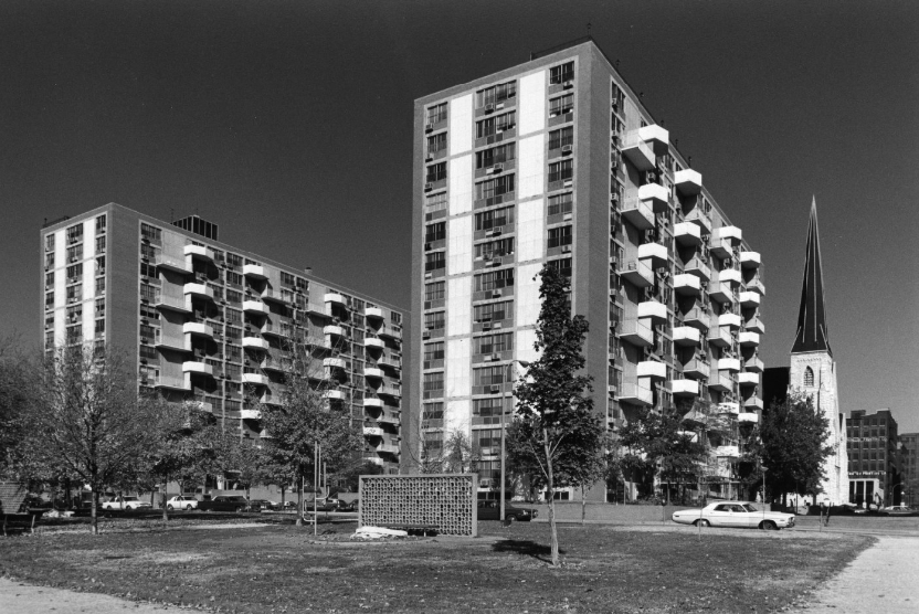 #46 Plaza Apartments – Exterior side view, 1981