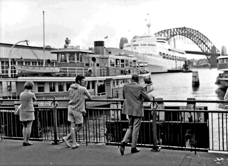 #48 The ferry Lady Ferguson and the Canberra at Circular Quay, Sydney, 1969