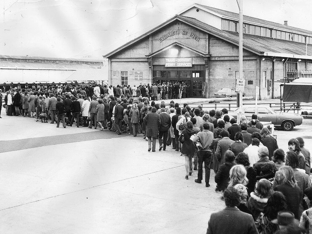 #8 People line up for the ferry during Tasman Bridge disaster, 1975.