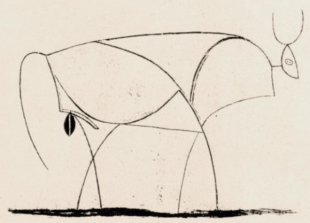 #10 Plate 10: At this penultimate stage, the more complex areas of the line drawing are removed to leave only a few basic lines and shapes that characterize the fundamental forces and correlation of forms in the creature.