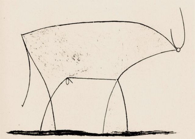 #11 Plate 11: In the final print of the series, Picasso reduces the bull to a simple outline which is so carefully considered through the progressive development of each image, that it captures the absolute essence of the creature in as concise an image as possible.