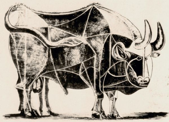 #4 Plate 4: Plate 4 sees the artist start to abstract the structure of the bull by simplifying and outlining the major planes of its anatomy.