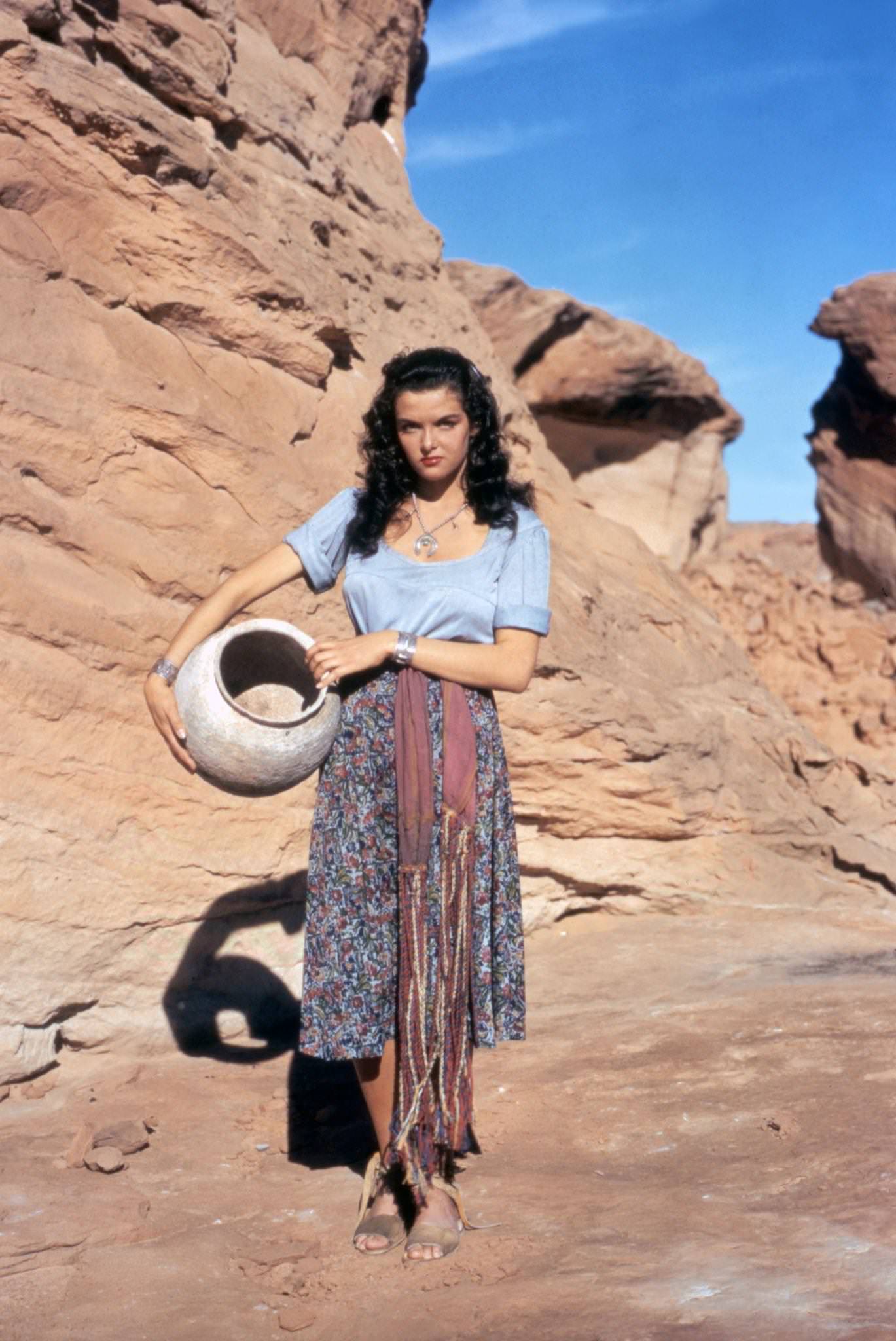 #18 Jane Russell on the set of The Outlaw, directed by Howard Hughes.
