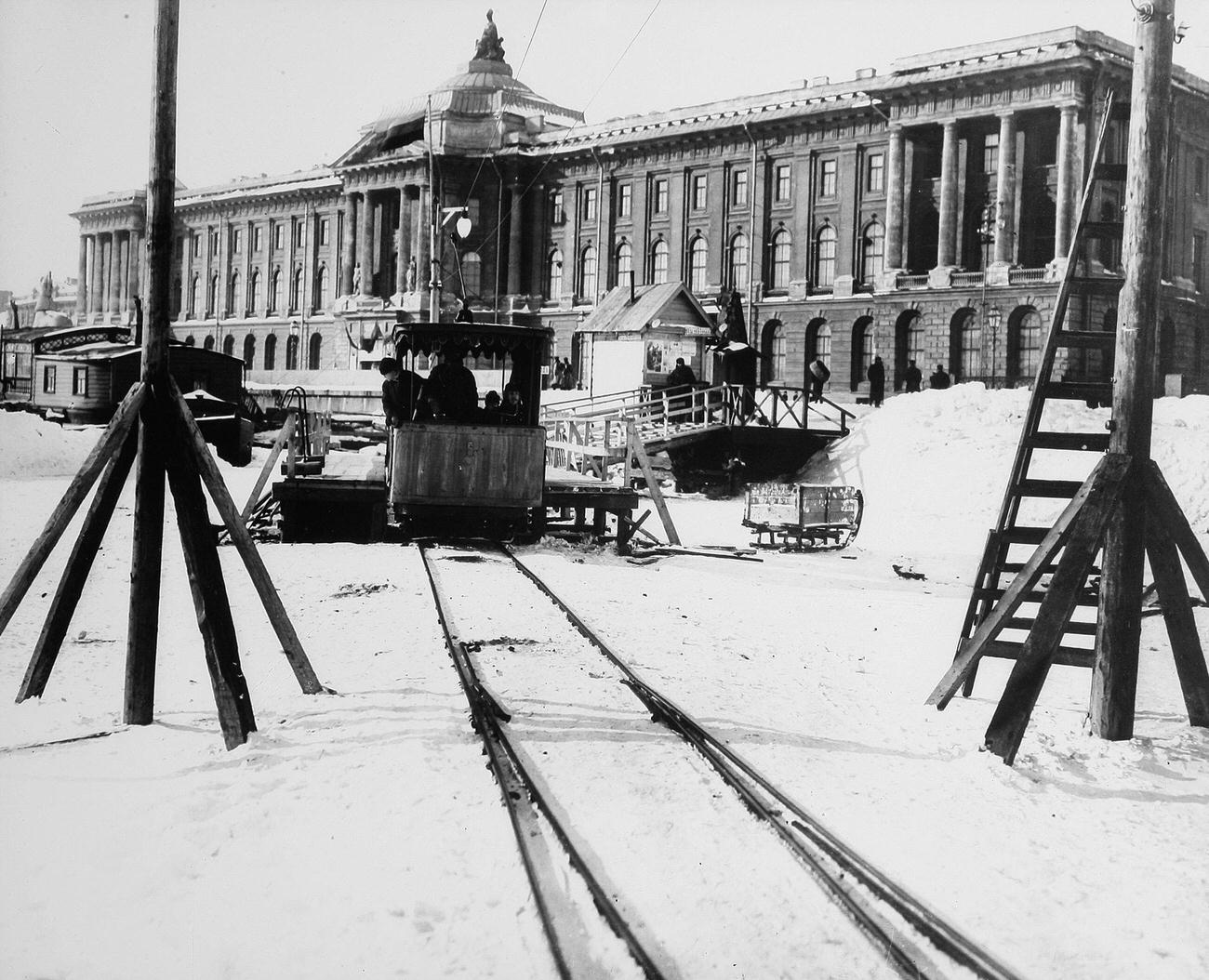 Suburban train station in fornt of the Academy of Arts, St Petersburg, Russia