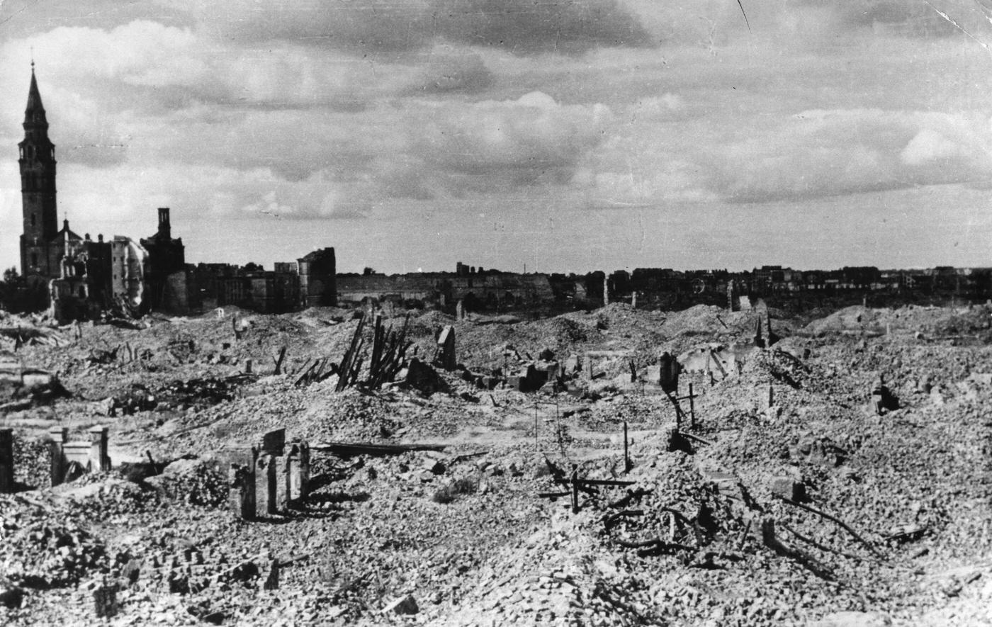 #66 After the brave resistance in April 1943, the Warsaw Ghetto was reduced to nothing but rubble and scorched earth. This photo depicts the state of the Warsaw Ghetto around 1943.