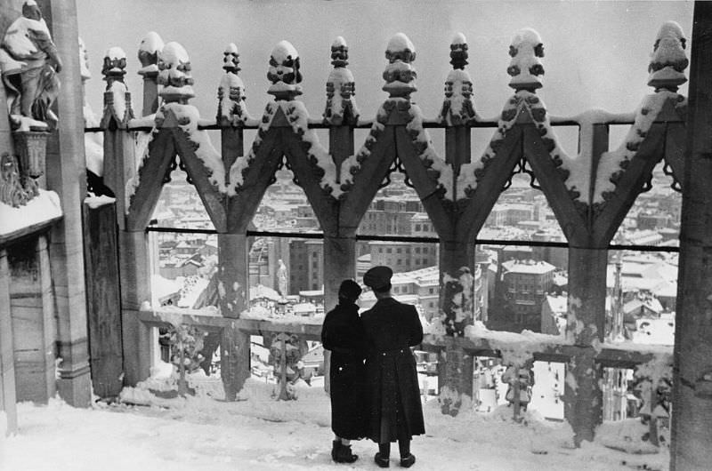 #1 View from Cathedral in the winter, Milan, 1934.