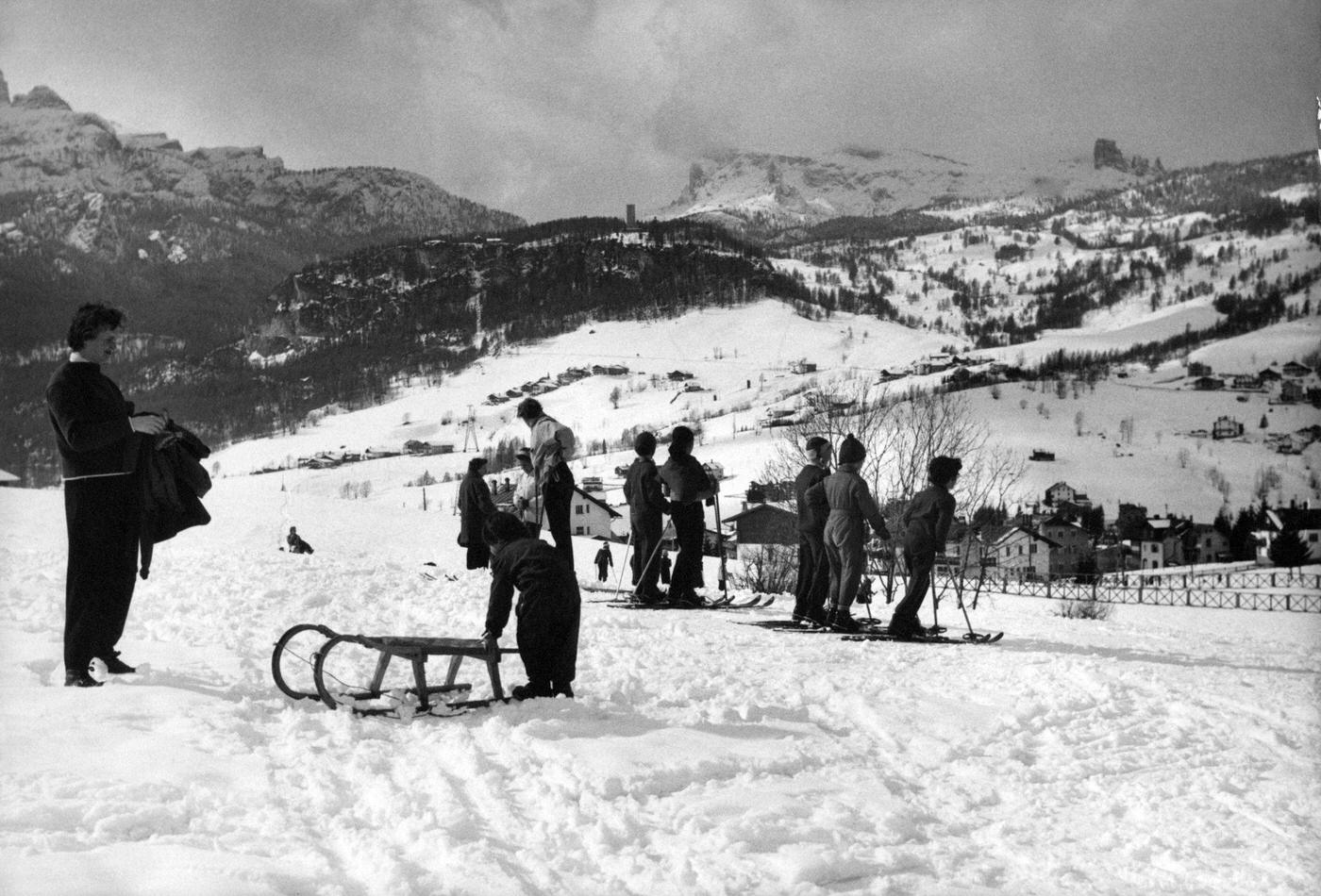 #33 Some children learn to ski. Cortina d’Ampezzo, March 1954