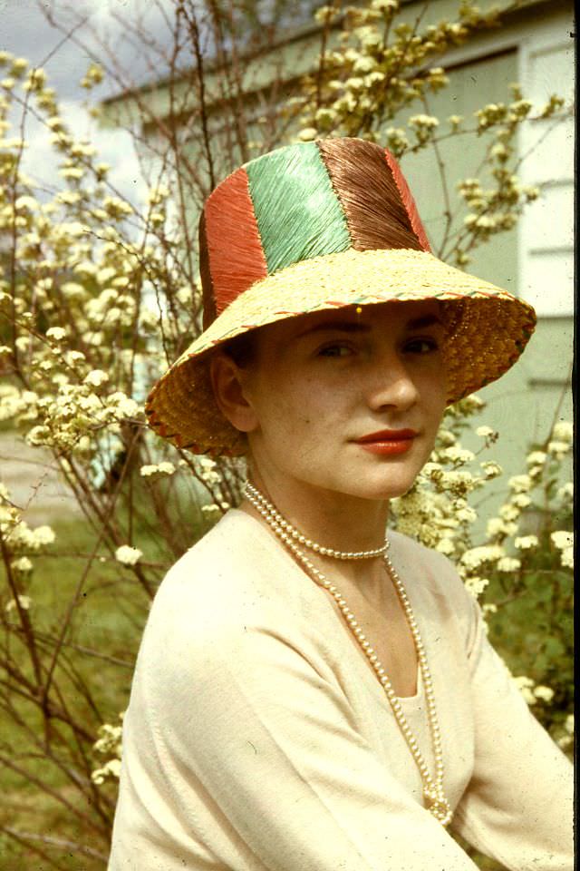 #10 Arlene Smith with multi-colored straw hat, 1958