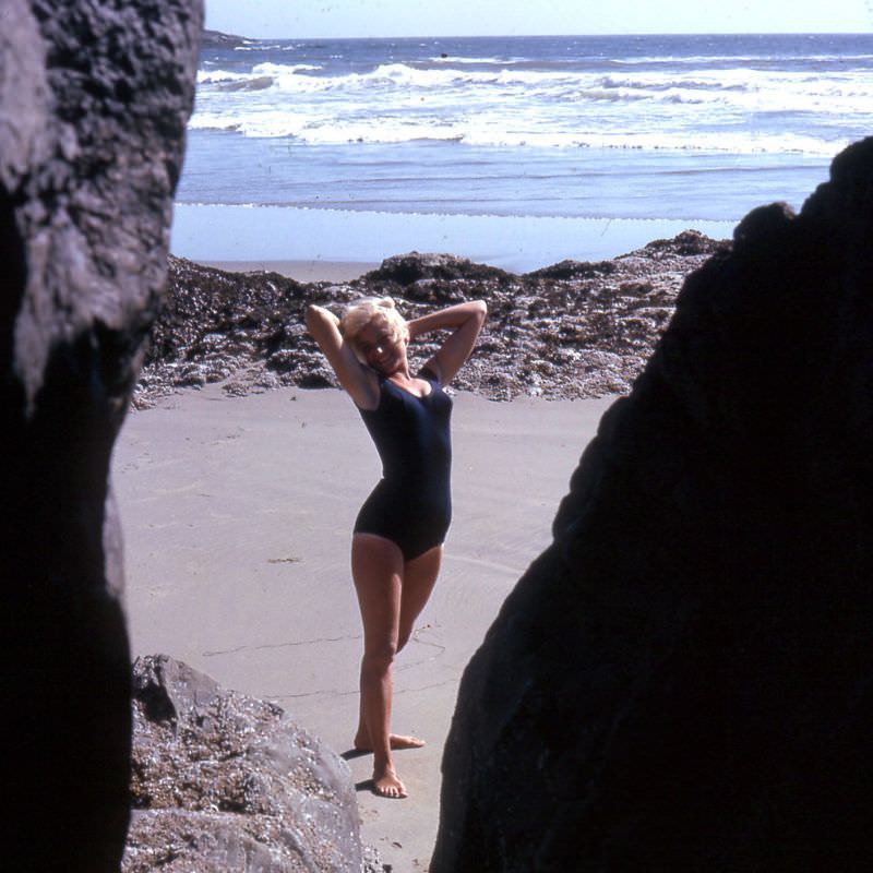 #29 Arlene Smith, strikes pose, Long Beach, summer 1961