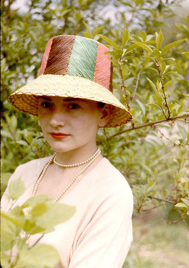 #9 Arlene Smith with multi-colored straw hat, 1958