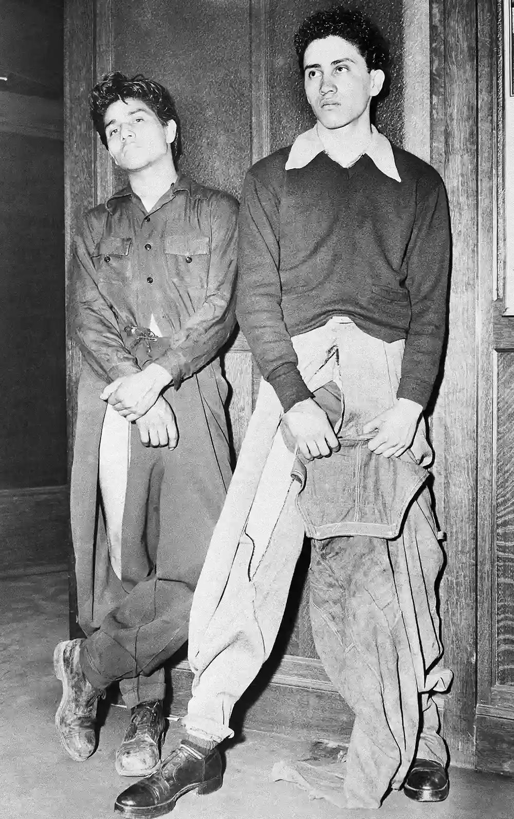 #8 Noe Vasquez and Joe Vasquez are shown at the Los Angeles Police Department on June 10, 1943 after being attacked near Union Station by a gang of sailors, who had slashed their clothing.