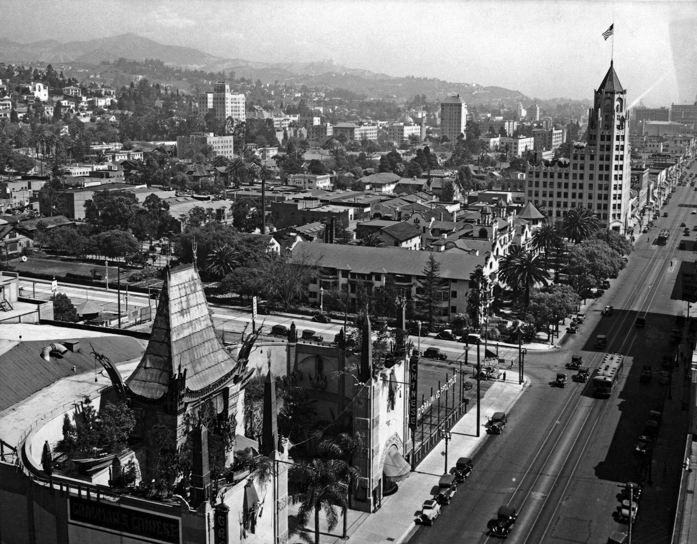 #119 A view over Hollywood Boulevard and Grauman’s Chinese Theatre (bottom, left), Hollywood, California.