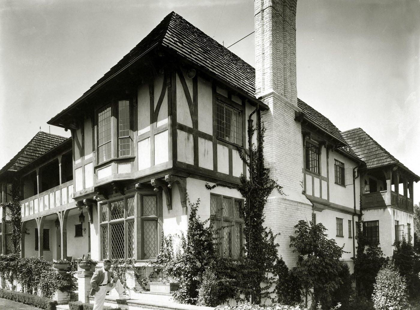 #120 The mock Tudor house of American actor Warner Baxter at Bel Air, Los Angeles, 1930s.