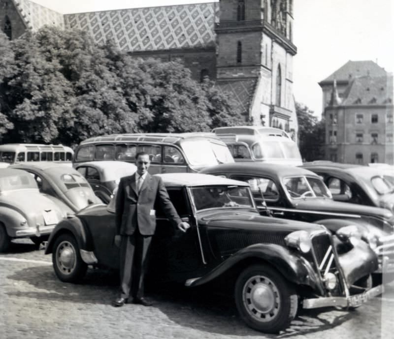 #17 Man with Citroën 11 CV Cabriolet in Basel, French plates, 1950