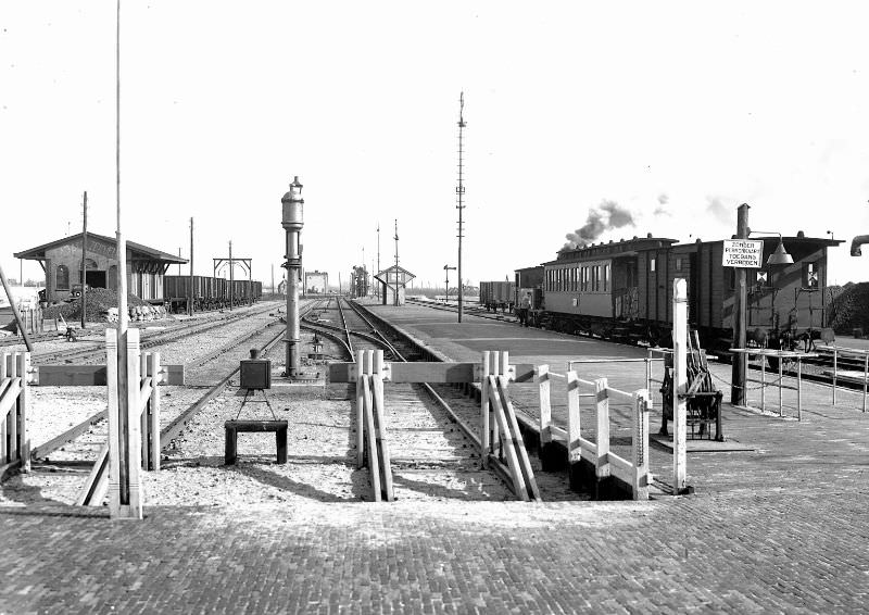 #4 From behind the station building, the train to Amsterdam has been prepared, Aalsmeer, circa 1950