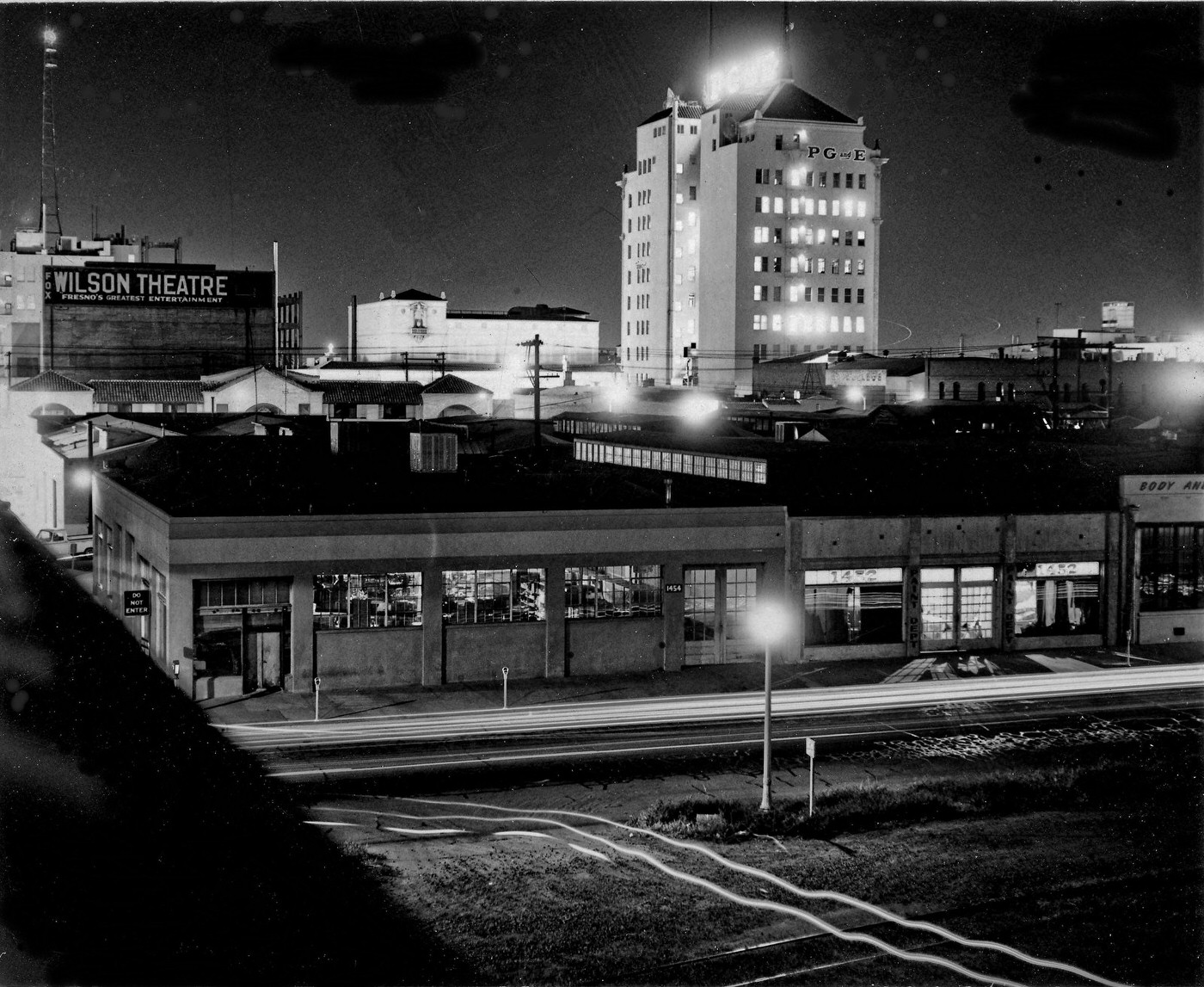 #35 Night View from Stanislaus RR Overpass in about 1964