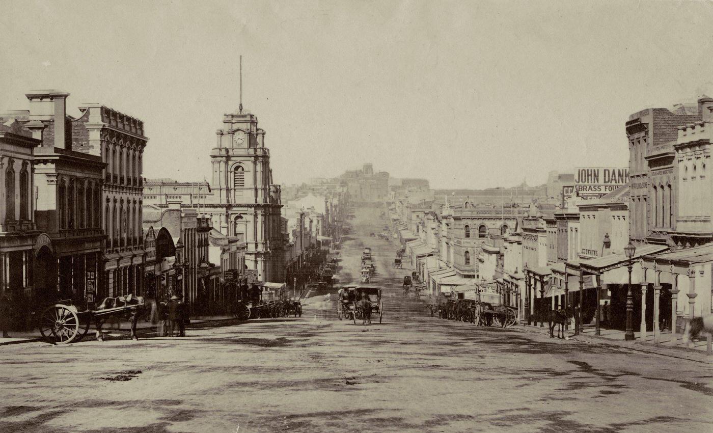 #33 Bourke Street looking east with the Melbourne General Post Office on the left, Melbourne, 1880