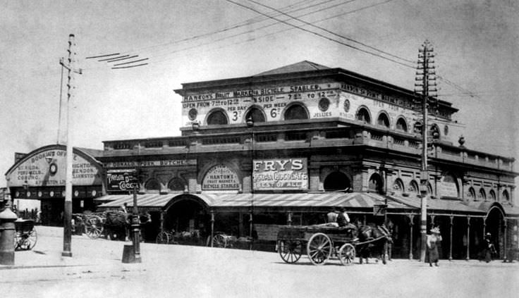 #10 Flinders Street Station on the south-west corner of Flinders and Swanston Streets stood the Old Fish Market, 1880s