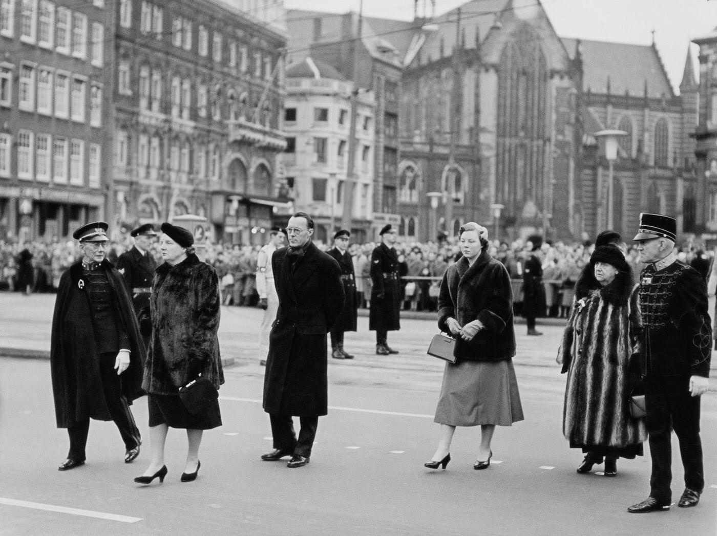#7 Dutch Royal Family at a ceremony in which Hungarian revolutionaries presented their flag to Queen Juliana, Amsterdam, 1956.