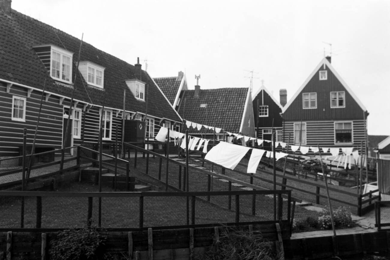 #125 Freshly washed laundry in a garden of a village on Marken island, The Netherlands in 1971