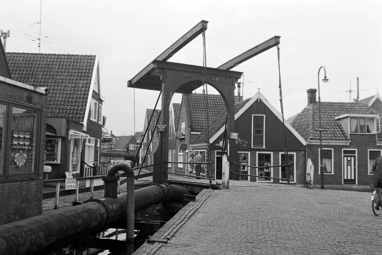 #37 View to an old drawbridge at Volendam, The Netherlands: A charming view of an old drawbridge in Volendam in 1971.
