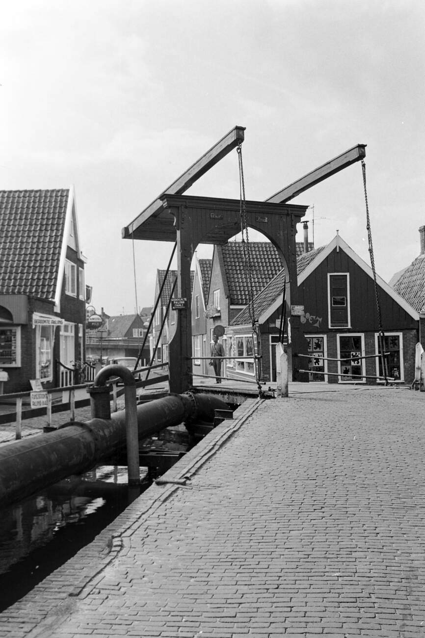#39 View to an old drawbridge at Volendam, The Netherlands: A charming view of an old drawbridge in Volendam in 1971.