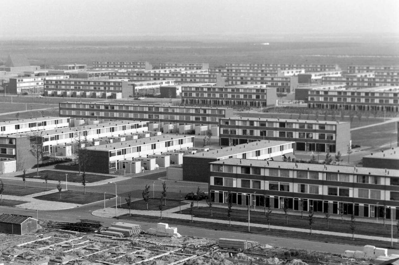 #99 A photo of a view of a new housing estate in the Netherlands in 1971.