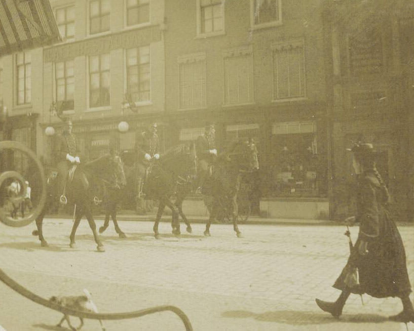 #96 Three policemen on horseback on the street, Netherlands, 1905