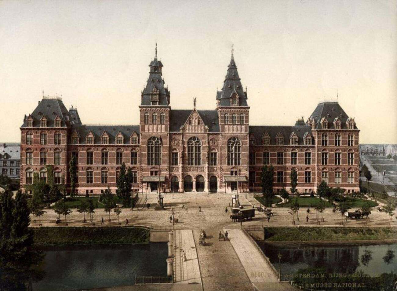 #23 Museums, The Netherlands. Exterior of the Rijksmuseum in Amsterdam around 1900.