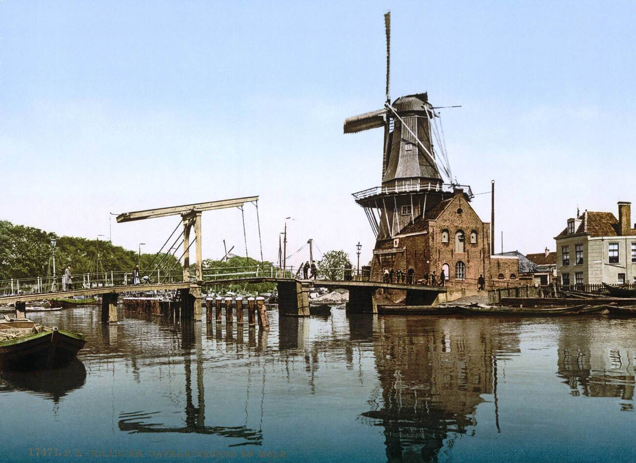 #31 View of Catharine Bridge and windmill in Haarlem, Holland, 1900