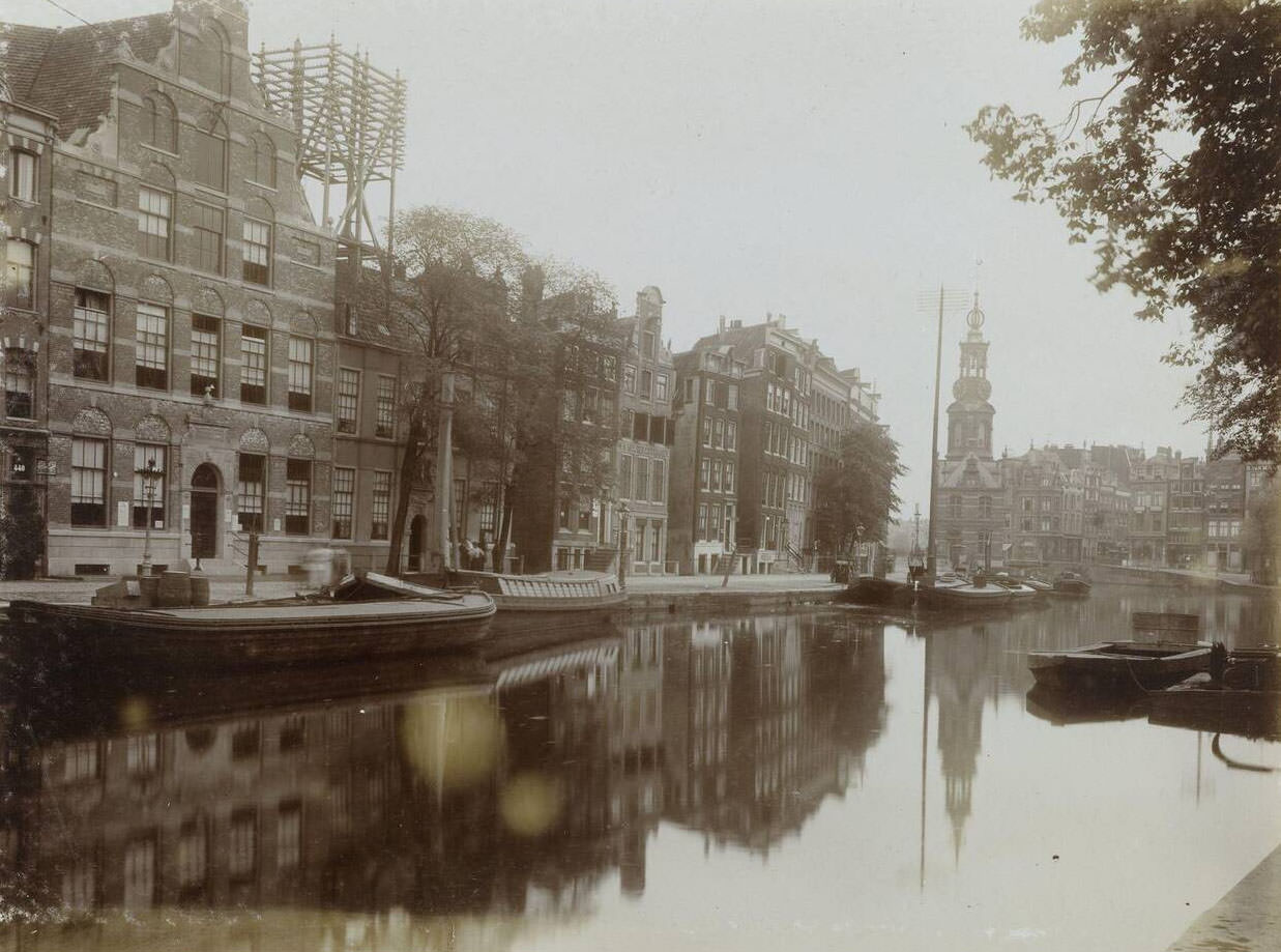 #60 Singel with the Munttoren at Muntplein seen from the Flower Market, Amsterdam, Netherlands, 1900