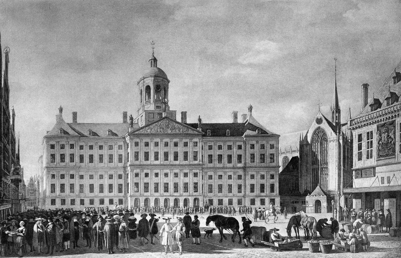 #78 Rijksmuseum (Reichsmuseum) with a repro painting from 1673, Amsterdam, Netherlands, 1900