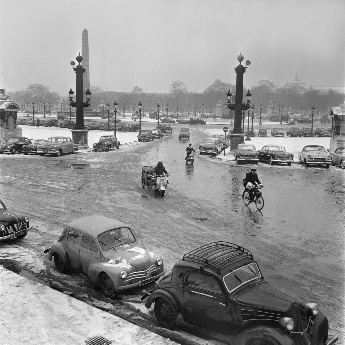 #70 Snowy Concorde Square From The Tuileries Garden, Paris, February 13, 1956.