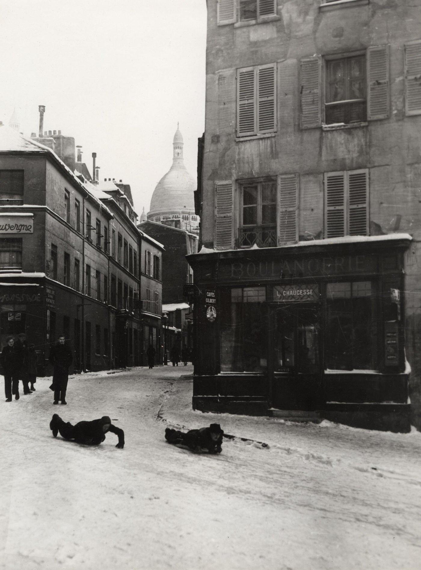 #71 Sledging On The Slopes Of Montmartre, Paris, 1950.