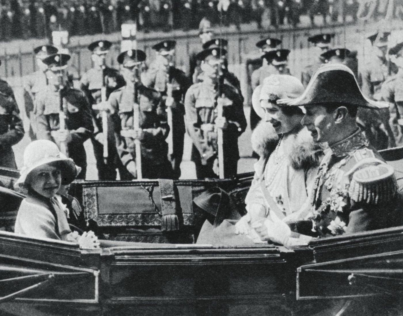 #69 The Duke and Duchess of York leaving St. Paul’s Cathedral with their daughters Elizabeth (the future Queen Elizabeth II) and Margaret. They are attending King George V’s Silver Jubilee Service.