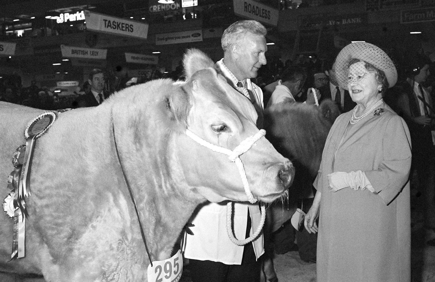 #127 The Queen Mother, during her visit to the Royal Smithfield Show at Earls Court in London, 1959