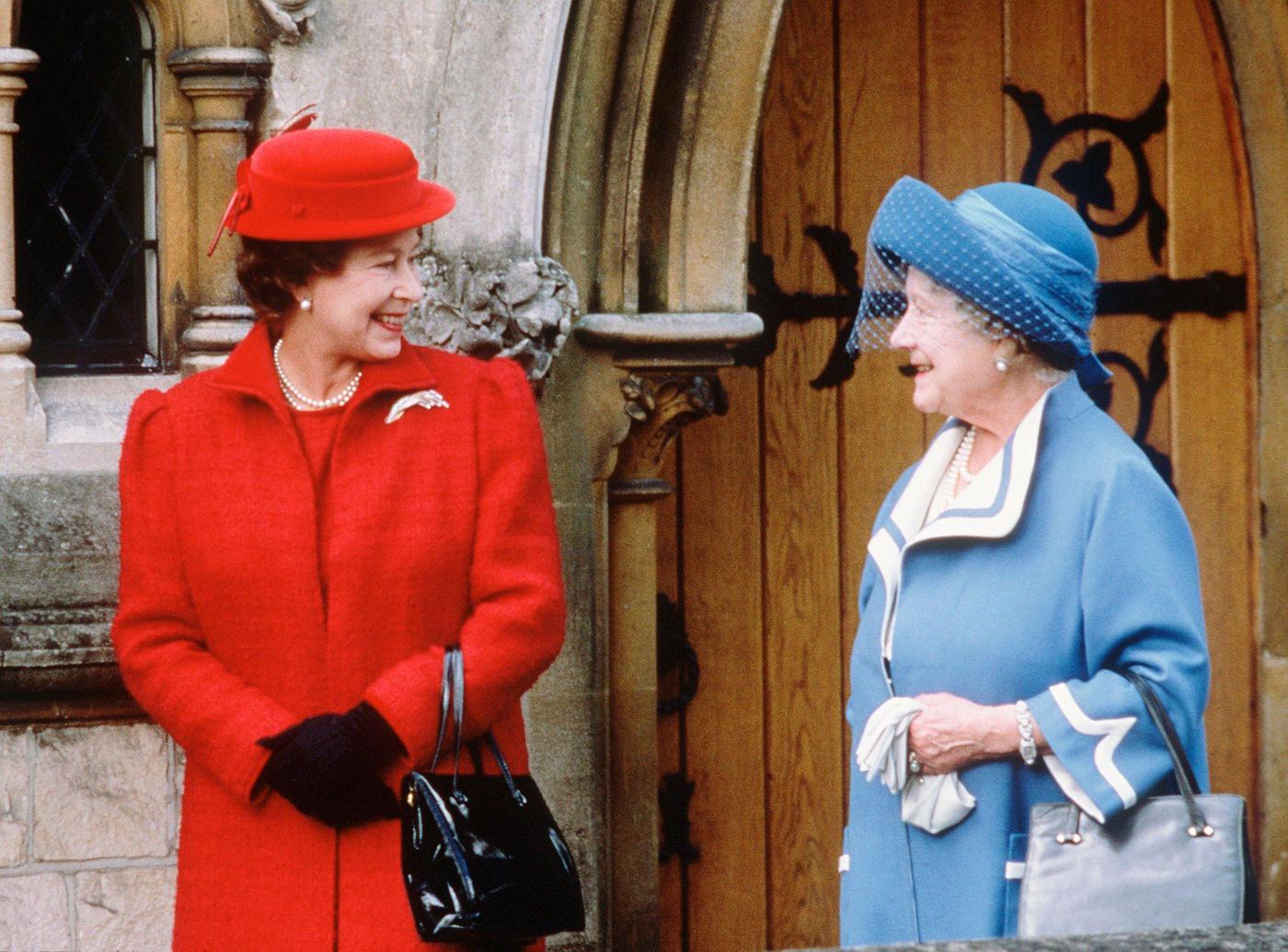 #130 Queen Elizabeth II and the Queen Mother at All Saints Church in Windsor during 1987.