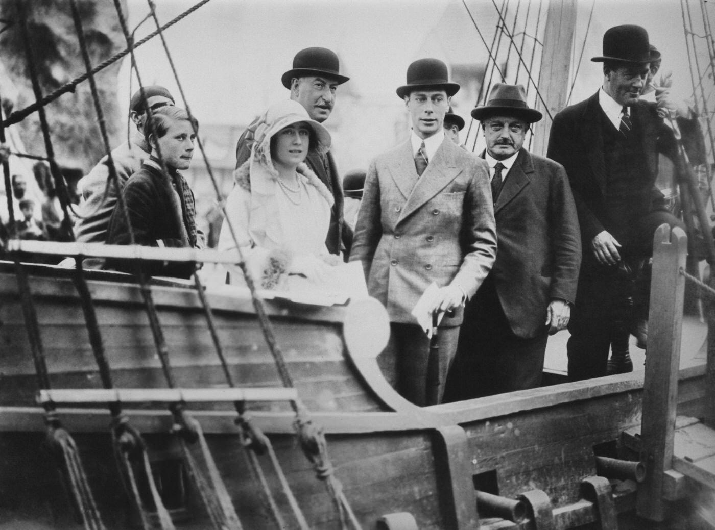 #62 The Duke and Duchess of York visiting Drake’s ship at the Treasure Island exhibit at the British Empire Exhibition, Wembley, London, June 1925.